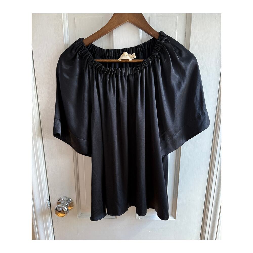 Nation LTD Black Sateen Flutter Sleeve Top Size Large